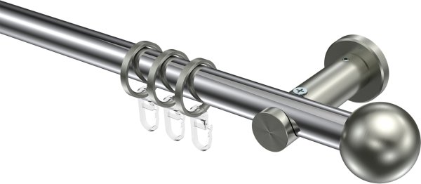 Gardinenstange Metall 20 mm Ø PLATON - Luino Chrom / Edelstahl-Optik 100 cm