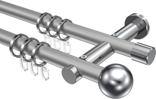 Gardinenstange Metall 20 mm Ø 2-läufig PLATON - Luino Silbergrau / Chrom 100 cm