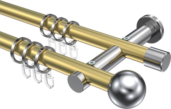 Gardinenstange Metall 20 mm Ø 2-läufig PLATON - Luino Messing-Optik / Chrom 100 cm