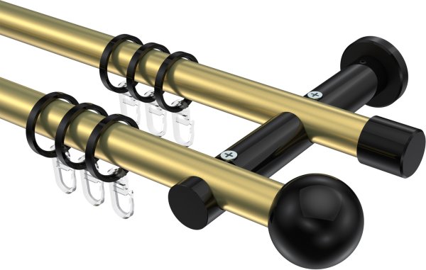 Gardinenstange Metall 20 mm Ø 2-läufig PLATON - Luino Messing-Optik / Schwarz 100 cm