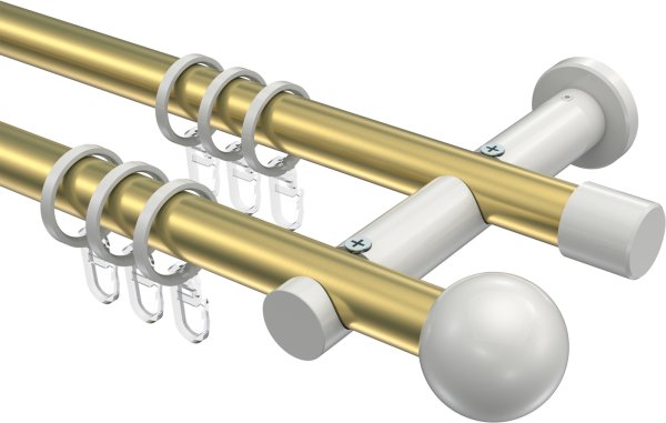 Gardinenstange Metall 20 mm Ø 2-läufig PLATON - Luino Messing-Optik / Weiß 100 cm