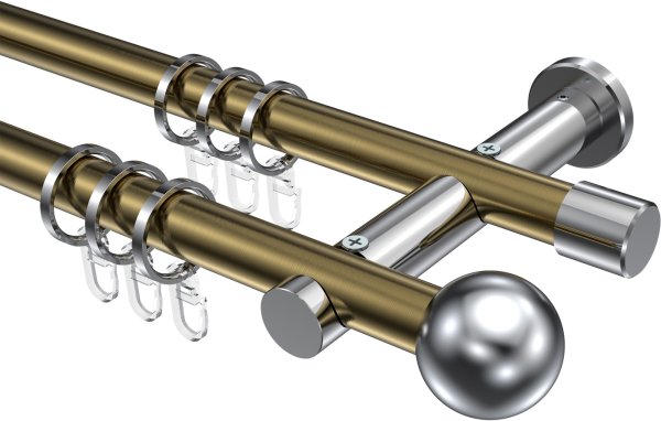 Gardinenstange Metall 20 mm Ø 2-läufig PLATON - Luino Messing Antik / Chrom 100 cm