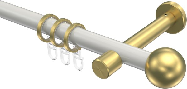Gardinenstange Metall 20 mm Ø PRESTIGE - Luino Weiß / Messing-Optik 100 cm
