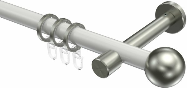 Gardinenstange Metall 20 mm Ø PRESTIGE - Luino Weiß / Edelstahl-Optik 100 cm