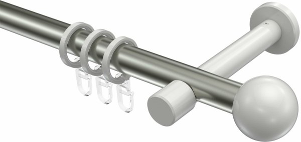 Gardinenstange Metall 20 mm Ø PRESTIGE - Luino Edelstahl-Optik / Weiß 120 cm