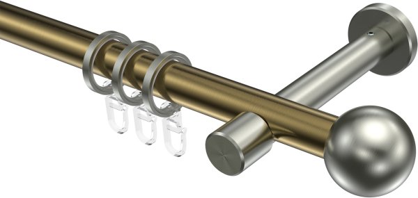 Gardinenstange Metall 20 mm Ø PRESTIGE - Luino Messing Antik / Edelstahl-Optik 100 cm