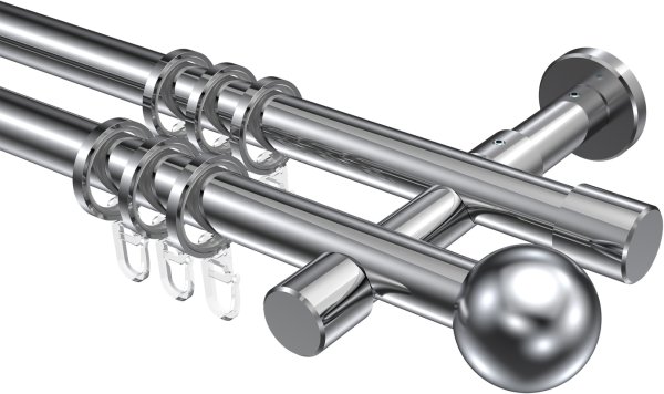 Gardinenstange Metall 20 mm Ø 2-läufig PRESTIGE - Luino Chrom 100 cm