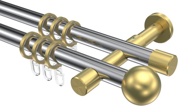 Gardinenstange Metall 20 mm Ø 2-läufig PRESTIGE - Luino Chrom / Messing-Optik 100 cm