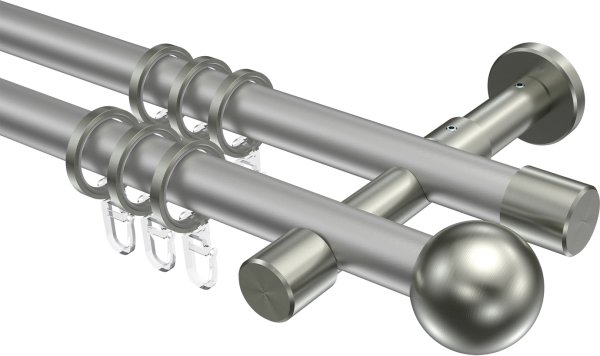 Gardinenstange Metall 20 mm Ø 2-läufig PRESTIGE - Luino Silbergrau / Edelstahl-Optik 100 cm