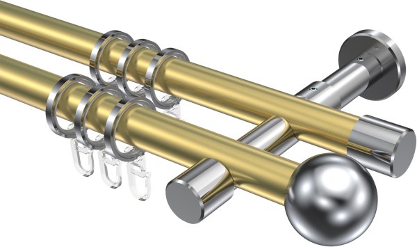 Gardinenstange Metall 20 mm Ø 2-läufig PRESTIGE - Luino Messing-Optik / Chrom 100 cm