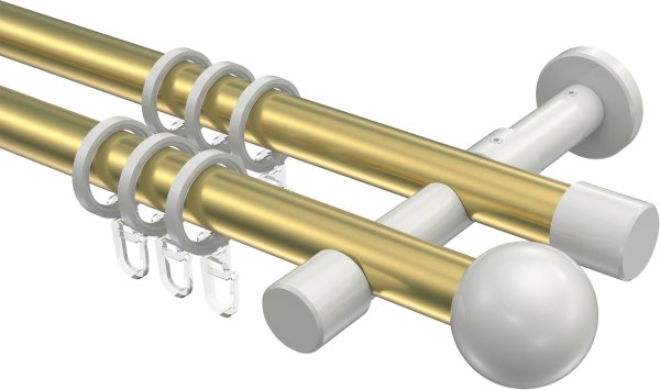 Gardinenstange Metall 20 mm Ø 2-läufig PRESTIGE - Luino Messing-Optik / Weiß 100 cm