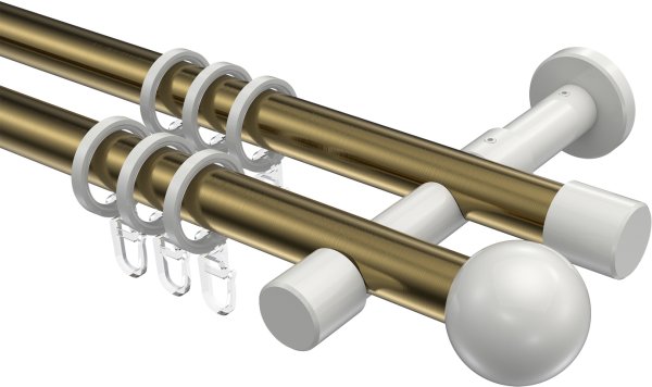 Gardinenstange Metall 20 mm Ø 2-läufig PRESTIGE - Luino Messing Antik / Weiß 100 cm
