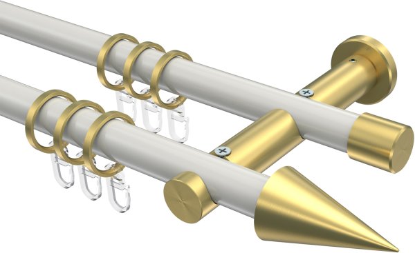 Gardinenstange Metall 20 mm Ø 2-läufig PLATON - Savio Weiß / Messing-Optik 100 cm