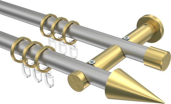 Gardinenstange Metall 20 mm Ø 2-läufig PLATON - Savio Silbergrau / Messing-Optik 100 cm