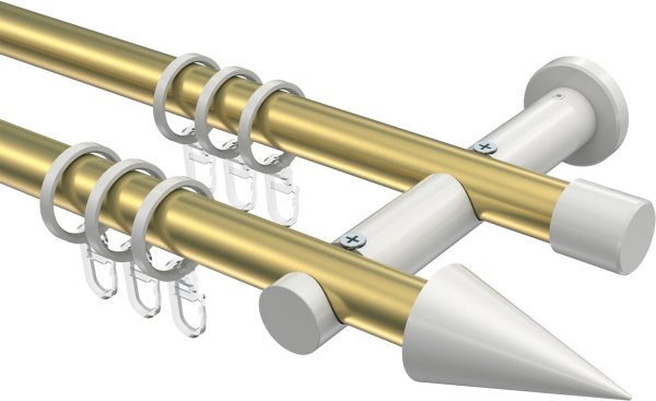Gardinenstange Metall 20 mm Ø 2-läufig PLATON - Savio Messing-Optik / Weiß 100 cm