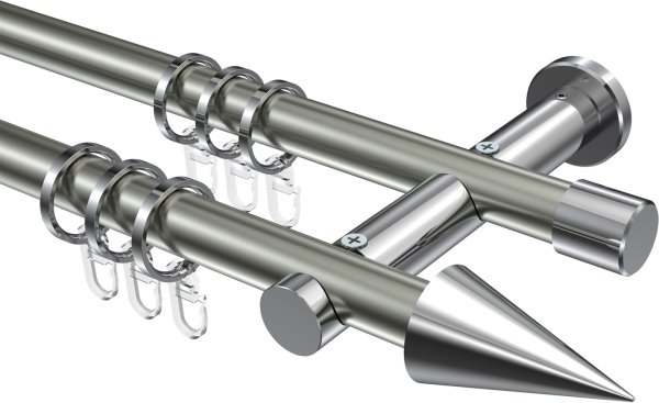 Gardinenstange Metall 20 mm Ø 2-läufig PLATON - Savio Edelstahl-Optik / Chrom 100 cm