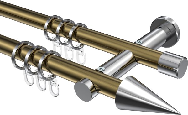 Gardinenstange Metall 20 mm Ø 2-läufig PLATON - Savio Messing Antik / Chrom 100 cm