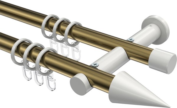 Gardinenstange Metall 20 mm Ø 2-läufig PLATON - Savio Messing Antik / Weiß 100 cm
