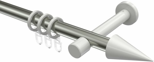 Gardinenstange Metall 20 mm Ø PRESTIGE - Savio Edelstahl-Optik / Weiß 100 cm