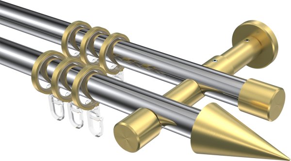 Gardinenstange Metall 20 mm Ø 2-läufig PRESTIGE - Savio Chrom / Messing-Optik 100 cm