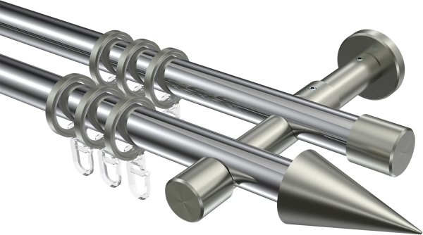 Gardinenstange Metall 20 mm Ø 2-läufig PRESTIGE - Savio Chrom / Edelstahl-Optik 100 cm