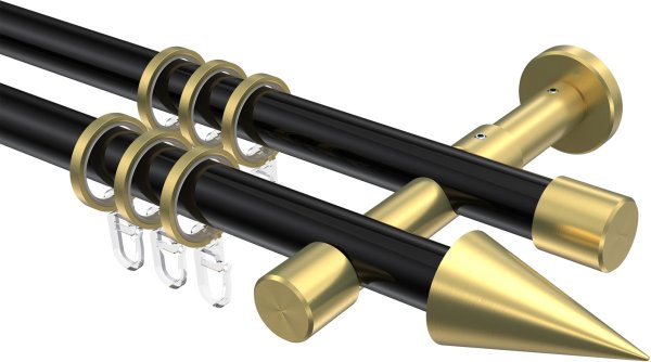 Gardinenstange Metall 20 mm Ø 2-läufig PRESTIGE - Savio Schwarz / Messing-Optik 100 cm