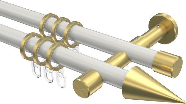 Gardinenstange Metall 20 mm Ø 2-läufig PRESTIGE - Savio Weiß / Messing-Optik 100 cm