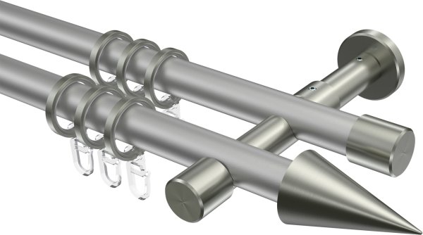 Gardinenstange Metall 20 mm Ø 2-läufig PRESTIGE - Savio Silbergrau / Edelstahl-Optik 100 cm