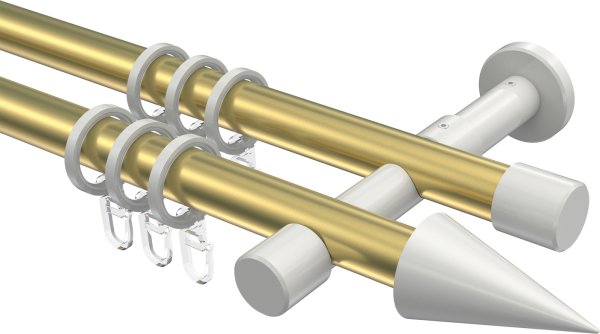 Gardinenstange Metall 20 mm Ø 2-läufig PRESTIGE - Savio Messing-Optik / Weiß 100 cm