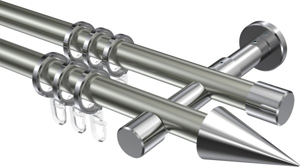Gardinenstange Metall 20 mm Ø 2-läufig PRESTIGE - Savio Edelstahl-Optik / Chrom 100 cm