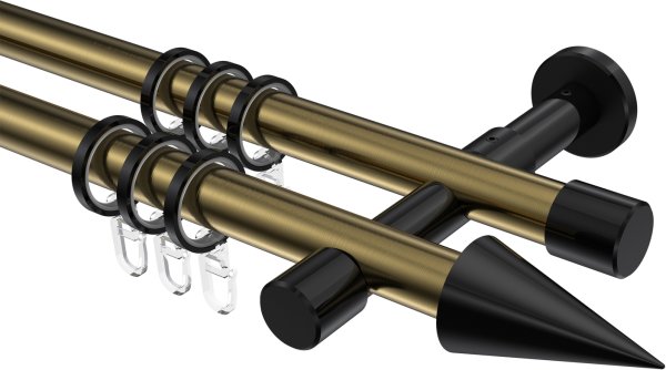Gardinenstange Metall 20 mm Ø 2-läufig PRESTIGE - Savio Messing Antik / Schwarz 100 cm