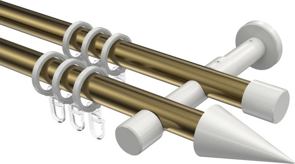 Gardinenstange Metall 20 mm Ø 2-läufig PRESTIGE - Savio Messing Antik / Weiß 100 cm