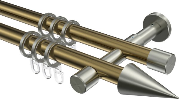 Gardinenstange Metall 20 mm Ø 2-läufig PRESTIGE - Savio Messing Antik / Edelstahl-Optik 100 cm