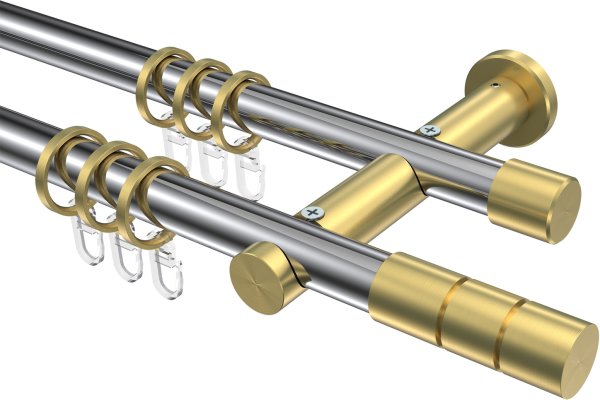 Gardinenstange Metall 20 mm Ø 2-läufig PLATON - Elanto Chrom / Messing-Optik 100 cm