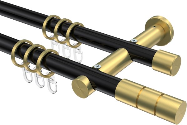 Gardinenstange Metall 20 mm Ø 2-läufig PLATON - Elanto Schwarz / Messing-Optik 100 cm