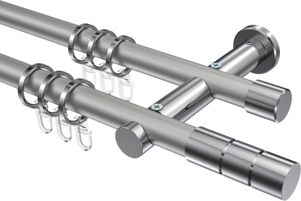 Gardinenstange Metall 20 mm Ø 2-läufig PLATON - Elanto Silbergrau / Chrom 100 cm