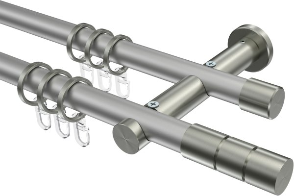 Gardinenstange Metall 20 mm Ø 2-läufig PLATON - Elanto Silbergrau / Edelstahl-Optik 100 cm