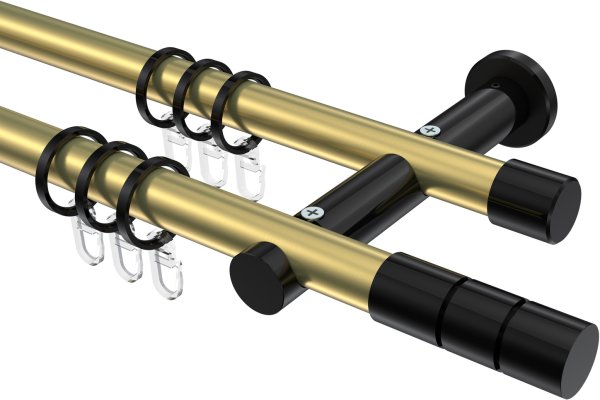 Gardinenstange Metall 20 mm Ø 2-läufig PLATON - Elanto Messing-Optik / Schwarz 100 cm
