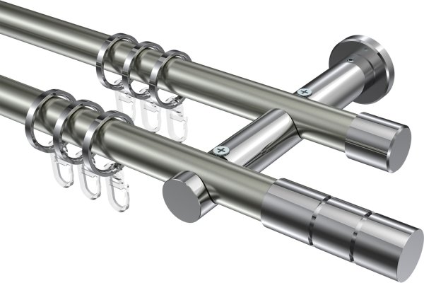 Gardinenstange Metall 20 mm Ø 2-läufig PLATON - Elanto Edelstahl-Optik / Chrom 100 cm