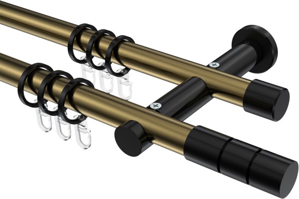 Gardinenstange Metall 20 mm Ø 2-läufig PLATON - Elanto Messing Antik / Schwarz 100 cm