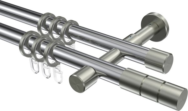 Gardinenstange Metall 20 mm Ø 2-läufig PRESTIGE - Elanto Chrom / Edelstahl-Optik 100 cm