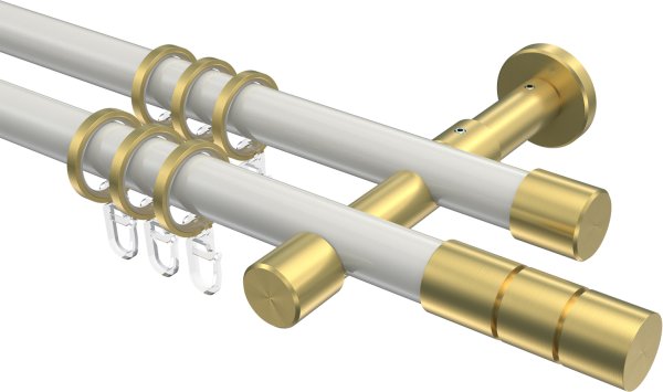 Gardinenstange Metall 20 mm Ø 2-läufig PRESTIGE - Elanto Weiß / Messing-Optik 100 cm