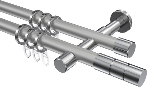 Gardinenstange Metall 20 mm Ø 2-läufig PRESTIGE - Elanto Silbergrau / Chrom 100 cm