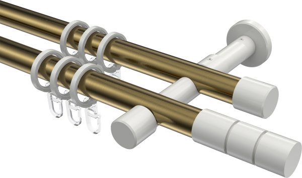 Gardinenstange Metall 20 mm Ø 2-läufig PRESTIGE - Elanto Messing Antik / Weiß 100 cm
