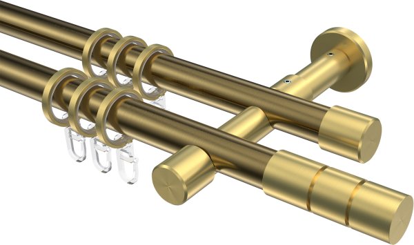 Gardinenstange Metall 20 mm Ø 2-läufig PRESTIGE - Elanto Messing Antik / Messing-Optik 100 cm