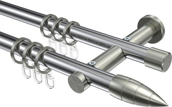 Gardinenstange Metall 20 mm Ø 2-läufig PLATON - Samanto Chrom / Edelstahl-Optik 100 cm