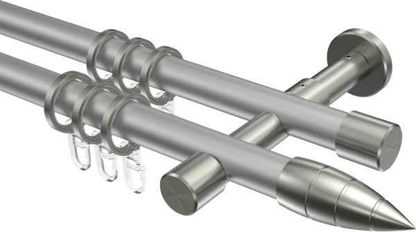 Gardinenstange Metall 20 mm Ø 2-läufig PRESTIGE - Samanto Silbergrau / Edelstahl-Optik 100 cm