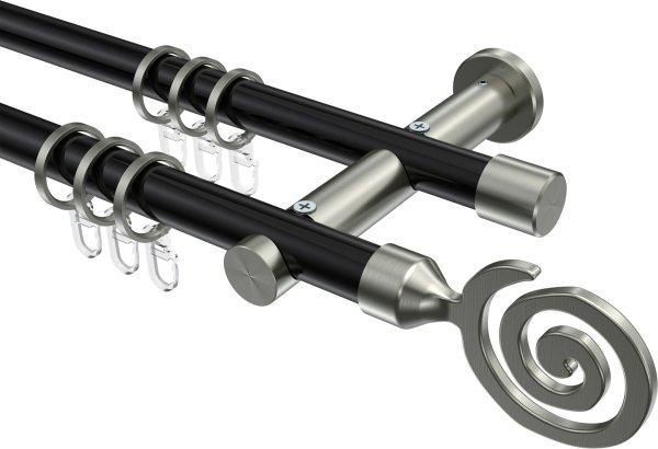 Gardinenstange Metall 20 mm Ø 2-läufig PLATON - Galaxa Schwarz / Edelstahl-Optik 100 cm