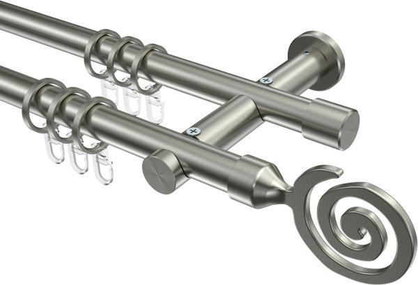 Gardinenstange Edelstahl-Optik 20 mm Ø 2-läufig PLATON - Galaxa 100 cm