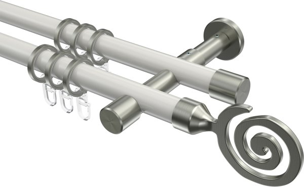 Gardinenstange Metall 20 mm Ø 2-läufig PRESTIGE - Galaxa Weiß / Edelstahl-Optik 100 cm